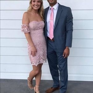 Strapless lace pink mini dress